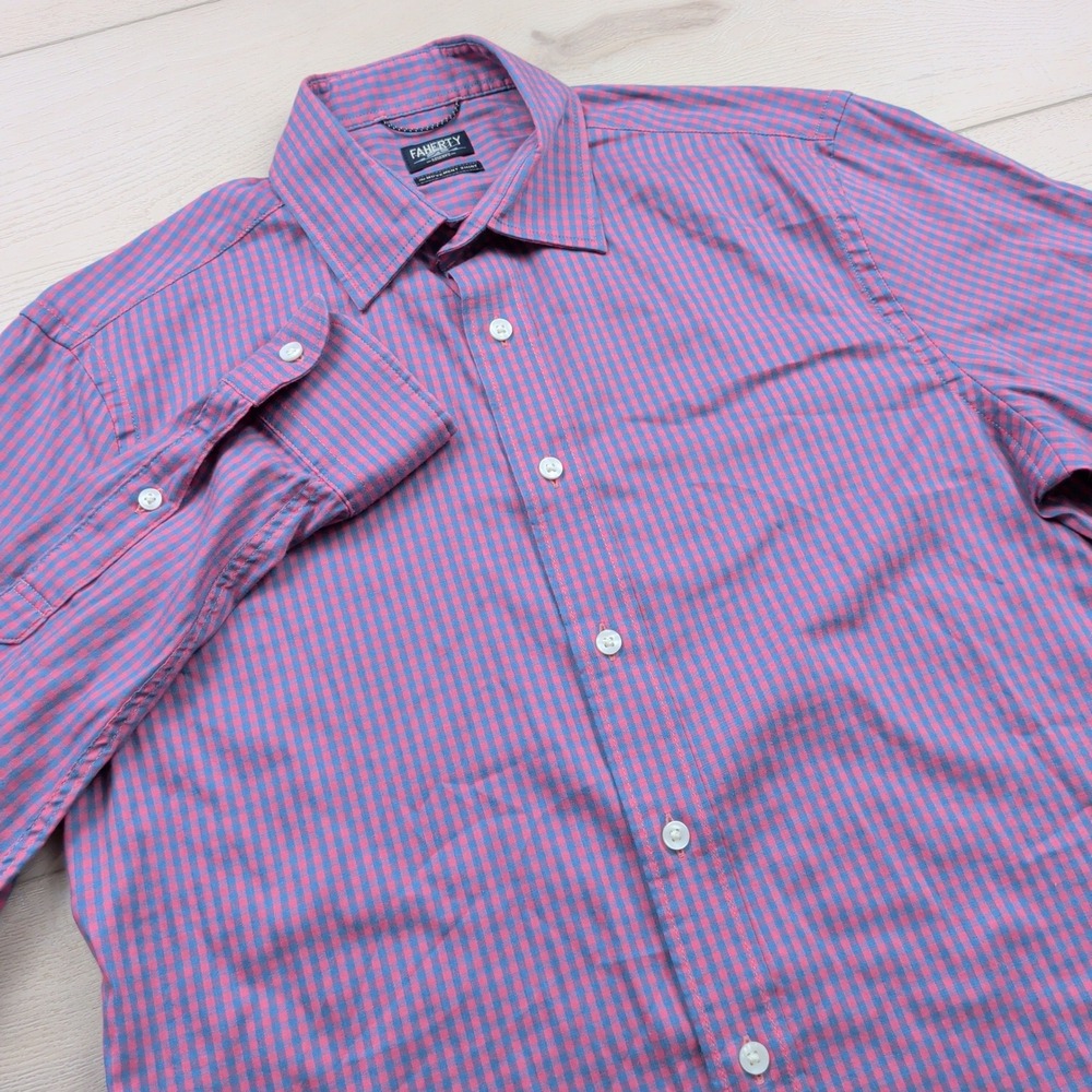 Faherty Reserve The Movement Shirt Mens Small Pink Blue Gingham Stretch MWC0082